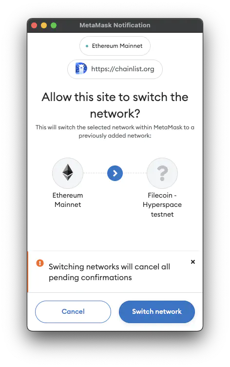 Switch networks in MetaMask.