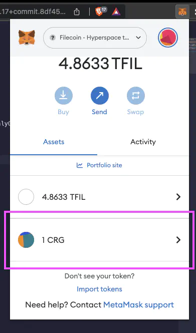 MetaMask showing a new token.
