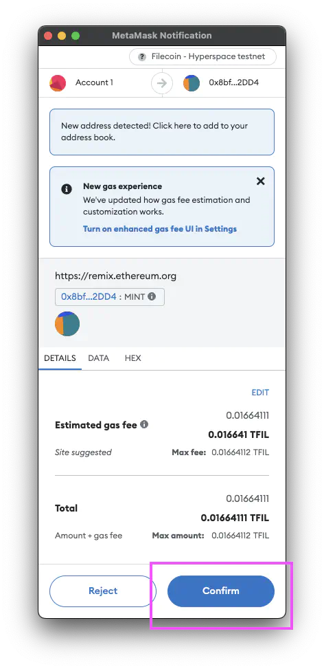 Confirm message in MetaMask.